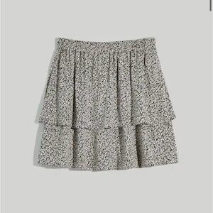 Madewell Black and White Floral A-Line Skirt